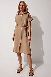 Kemerli Gömlek Elbise